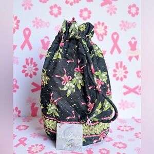 Vera Bradley Black and Pink Floral Drawstring Bag